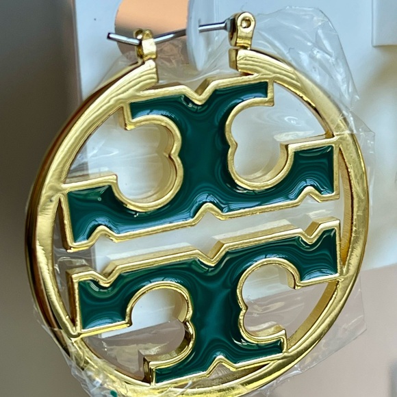 Tory Burch Gold and Green Circle Earrings - Picture 3 of 8